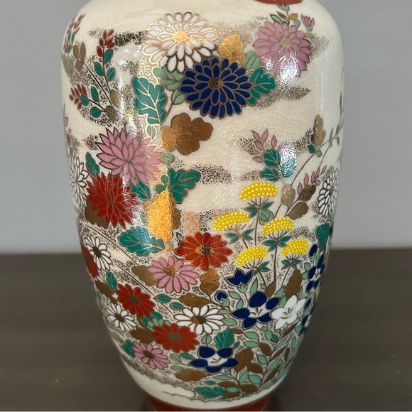 Vintage Satsuma 12"  Floral Crackle Glaze Vase Made in Japan - Picture 14 of 14
